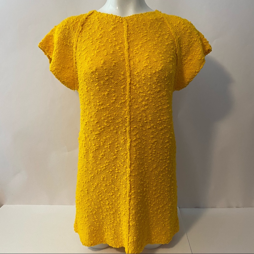 Anne Pinkerton Yellow Sweater Dress Tunic Raw Edge